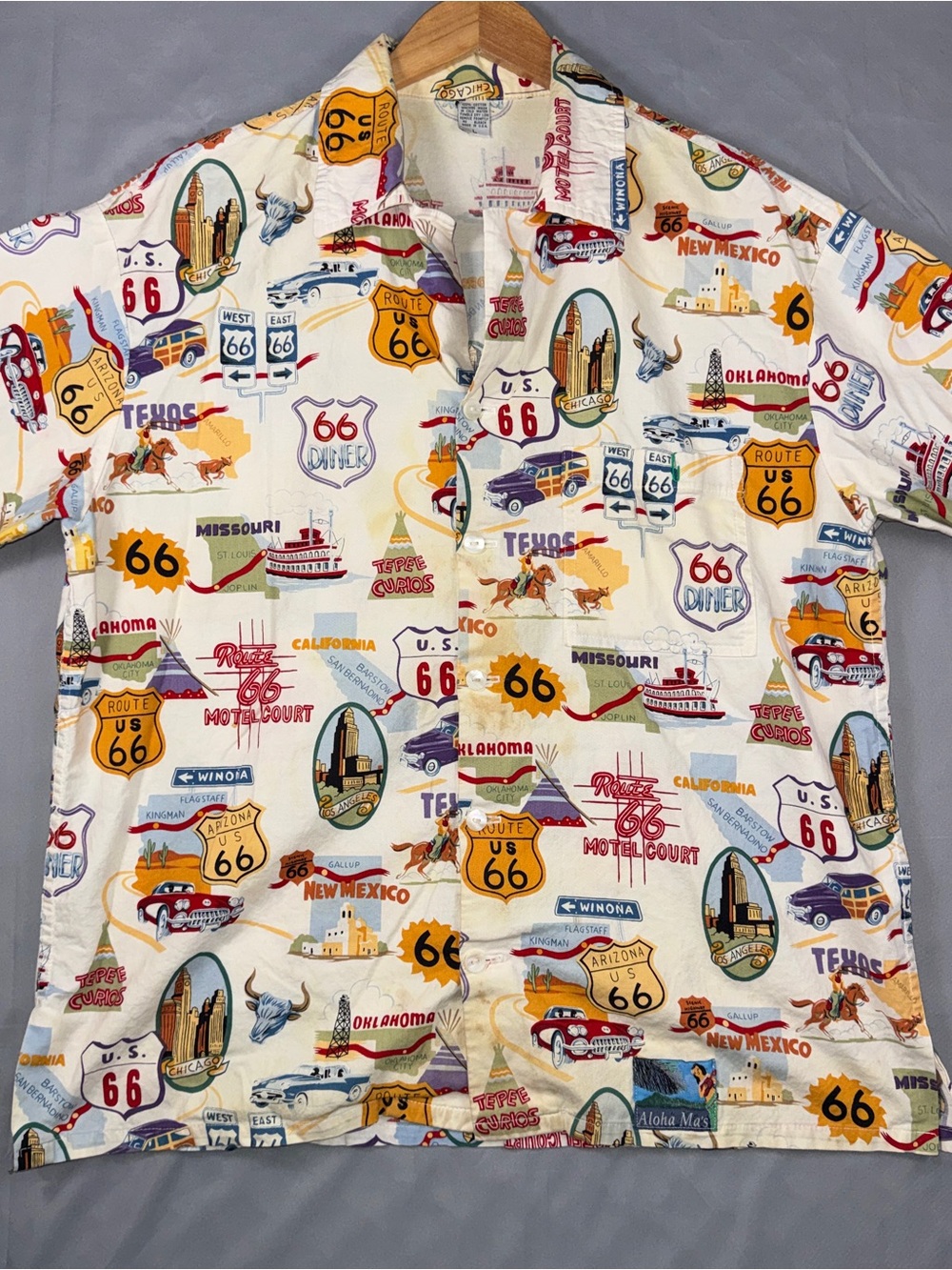Vintage Route 66 All Over Print Road Trip Map Short Sleeve Shirt Size L